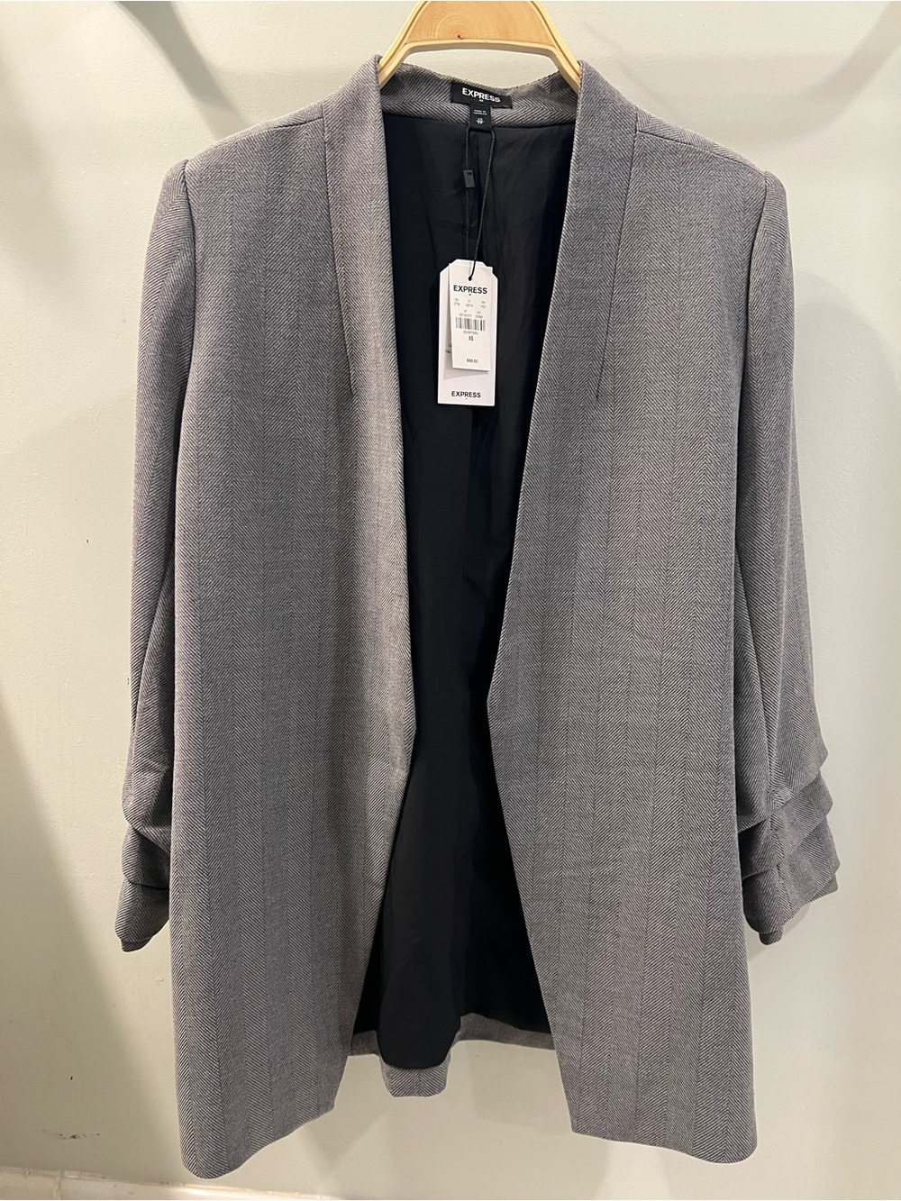 Express Men's Light Grey Open-Front Blazer